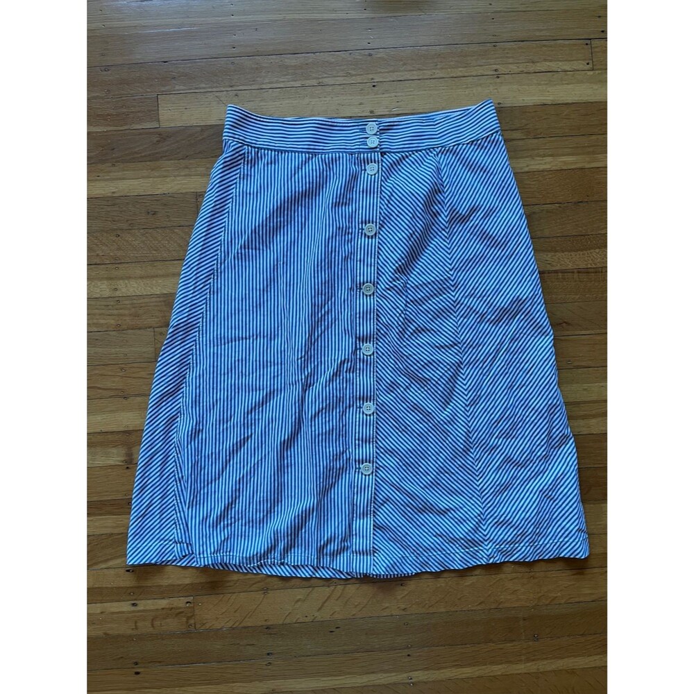 J. Crew preppy pinstriped stripe blue white cotton summer midi flare skirt 12